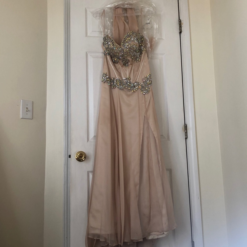 Beige Formal Dress with Slit